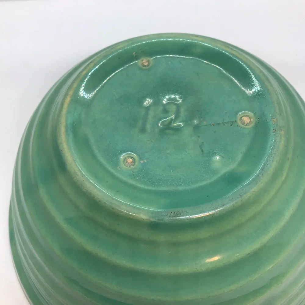Vintage California Bauer Pottery Jade Green Mixing Bowl, #12 - Picture 3 of 6